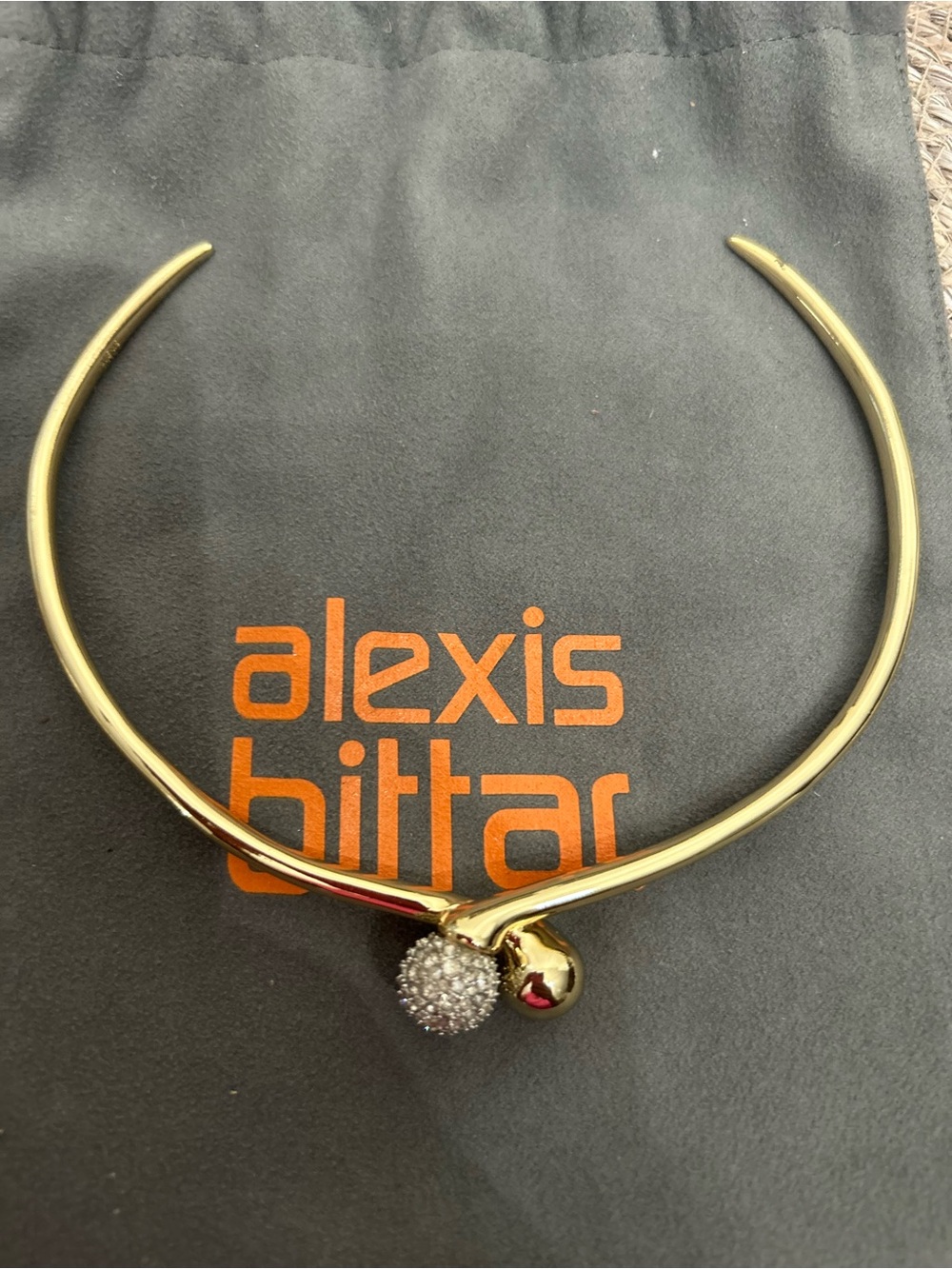 Alexis Bittar Gold Collar Necklace with Crystal Pave Sphere